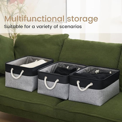 Large Storage Baskets- 15.7x11.8x8.26 inch Storage Bins for Shelves and Closet Organizing, Foldable Fabric Bin for Home Organization Clothes and Laundry (1-Pack, Black&Gray)