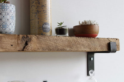 Urban Legacy Accent Shelves, Reclaimed Barn Plank, Set of 2 with Full Brackets (Natural 30" x 7" x 2")