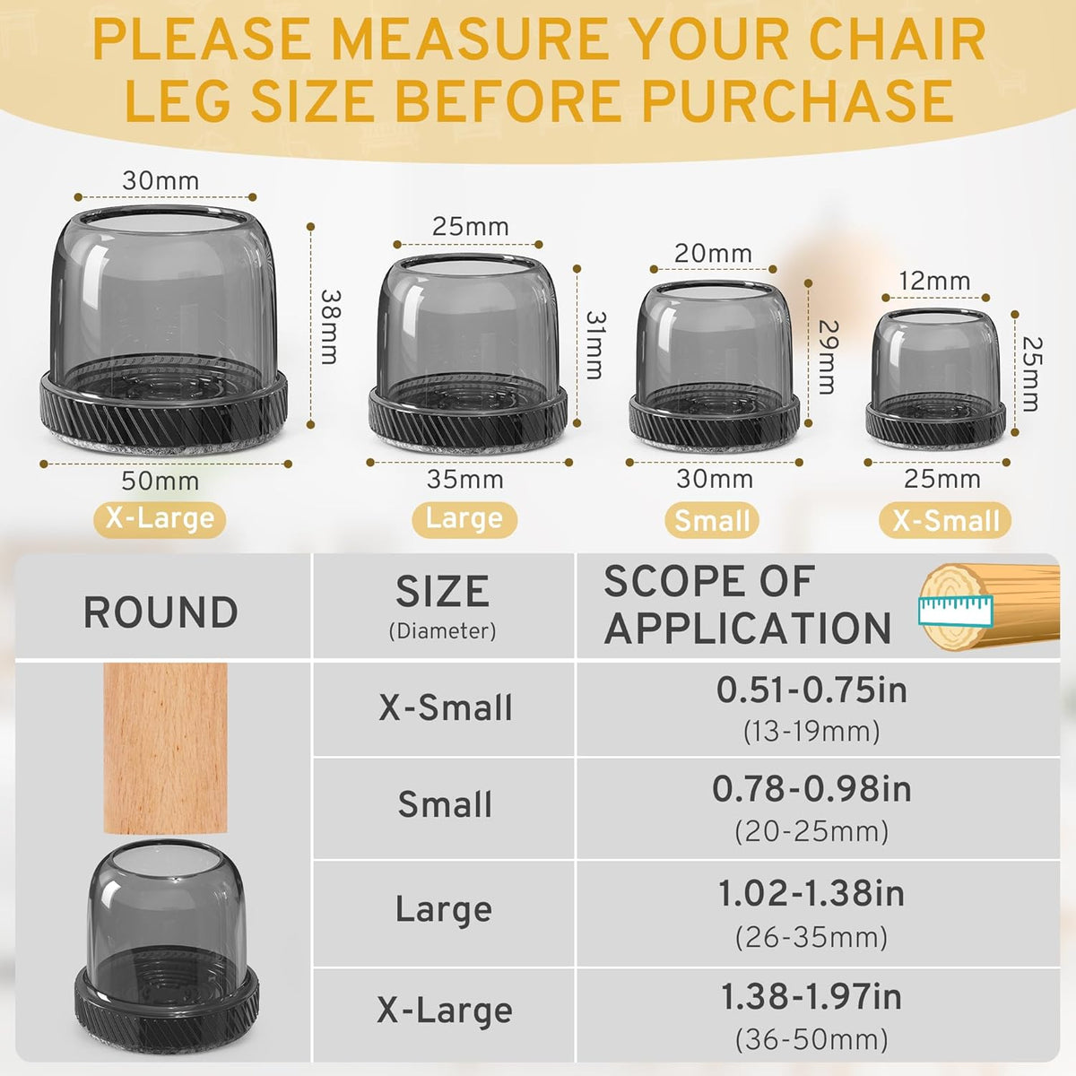 24PCS Round Chair Leg Floor Protectors, Furniture Sliders, Chair Leg Protectors for Hardwood Floors, Non-Slip Felt Furniture Pads, Silicone Cap Covers to Protect Floors, (Fit 1.1" - 1.5")
