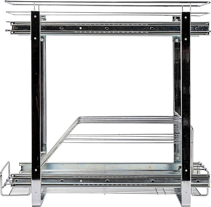 Household Essentials Glidez Multipurpose Chrome-Plated Steel Pull-Out/Slide-Out Dual-Sliding Storage Organizer for Cookware and Bakeware - 2-Tier Design - Fits Standard Size Cabinet or Shelf, Chrome