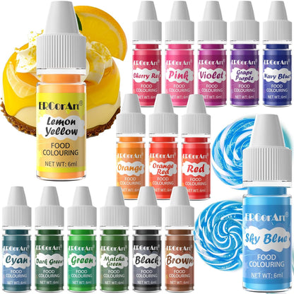 Food Coloring Liquid - ERCorArt 16 Colors Food Coloring, Food Grade Food Dye, Tasteless Food Color Set for Cake Decorating, Easter Egg, Cooking