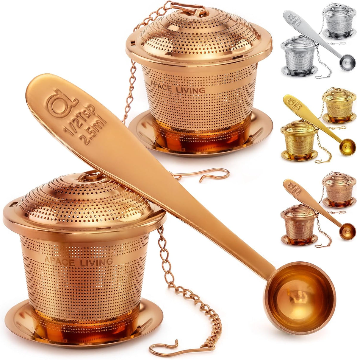 Tea Infuser (Set of 2) with Tea Scoop and Drip Dray - Ultra Fine Tea Strainer for Loose Leaf Tea