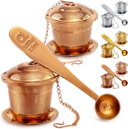 Tea Infuser (Set of 2) with Tea Scoop and Drip Dray - Ultra Fine Tea Strainer for Loose Leaf Tea
