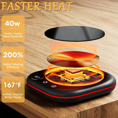 Mug Warmer Upgraded,Coffee Mug Warmer for Desk LEDs Light 3 Temp Settings (113-167°F) 1-12H Timer 4 H Auto Shut Off Beverage Cup Candle Warmer for