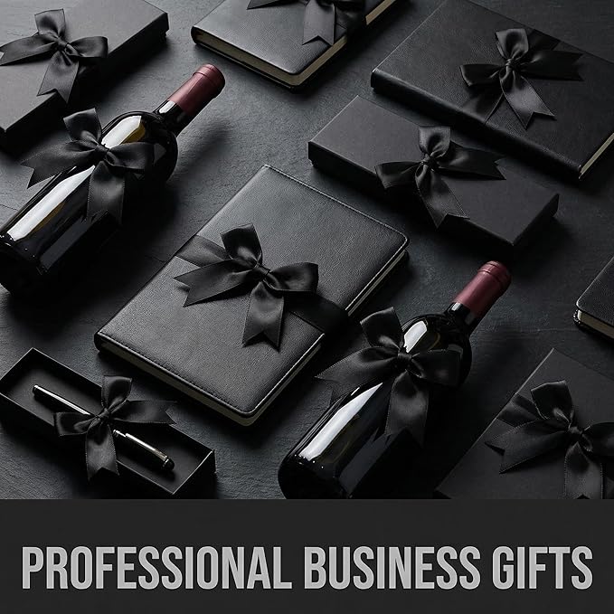 Black Gift Wrap Bows – 100 Pcs 3.3 Inch Elegant Satin Ribbon Bows for Men's Gifts & Black Tie Wedding – Halloween Decor, Formal Events, Gift Wrapping, Party Decorations (Includes 50 Adhesive)