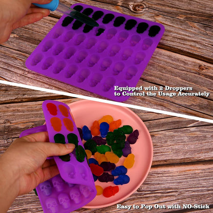 Sakolla 2 Pack Gummy Skull Candy Silicone Molds 40 Cavity Silicone Skull Molds with 2 Droppers for Halloween Chocolate, Candy,Jelly, Wax Melt