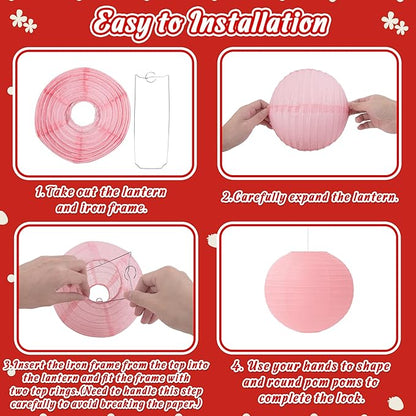 26pcs Strawberry Birthday Party Decorations – Red Pink White Paper Fans, Tissue Pom Poms for Berry Sweet Girl 1st , Baby Shower, Shortcake Theme Supplies