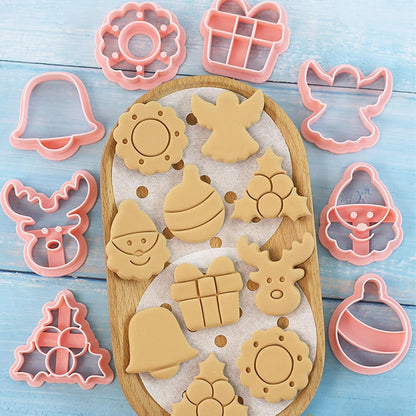 8Pcs Christmas Cookie Cutters, 3D Cookie Cutter Set, Snowman Deer Gift Cutters Cake Baking Fondant Embosser Stamps Christmas Party DIY Cake