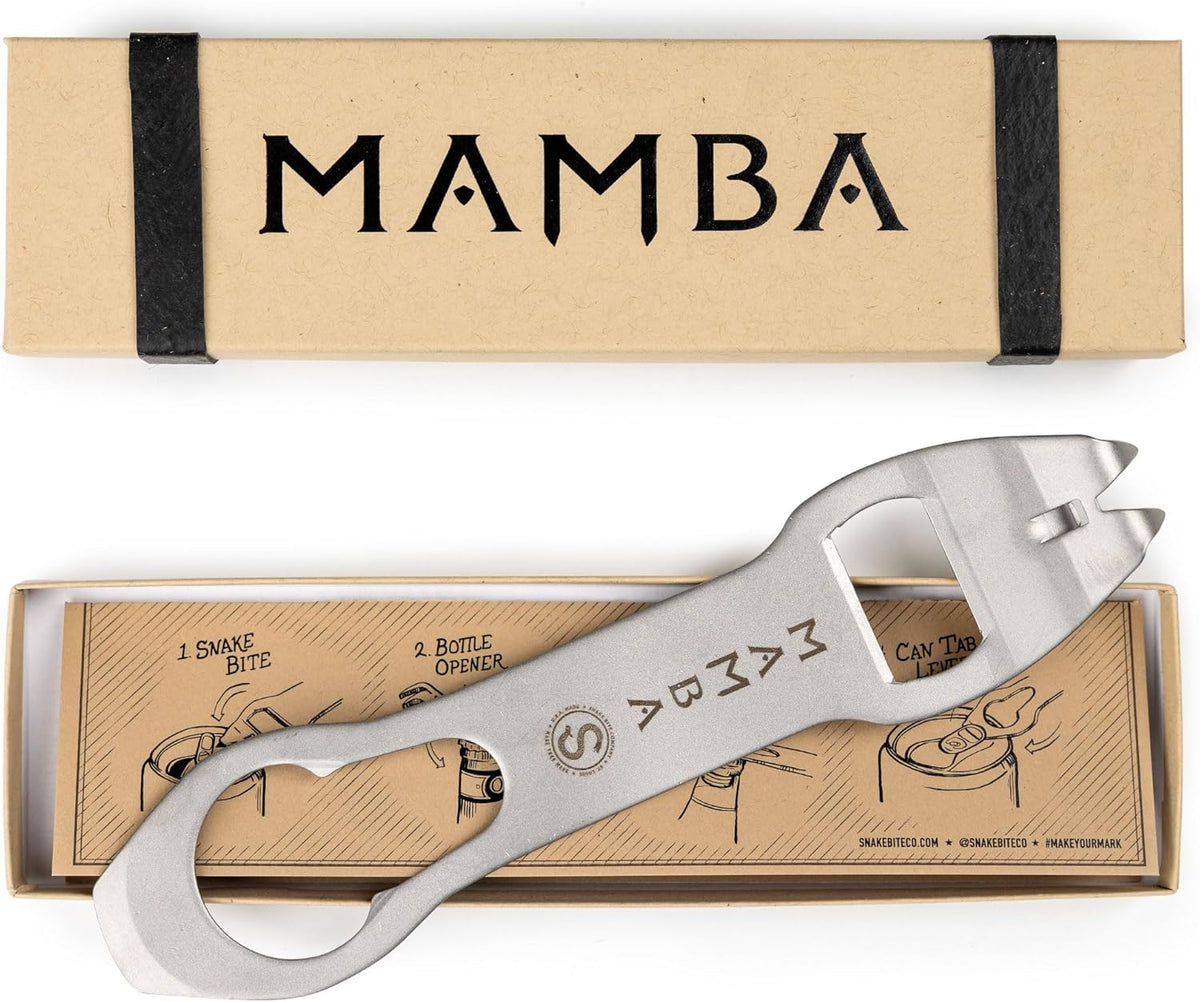 The Mamba Bottle Opener & Bartending Tool – 100% USA-Made, Patented Stainless Steel Bar Key – Flat Bottle Opener for Bartenders, Pour Spout Remover