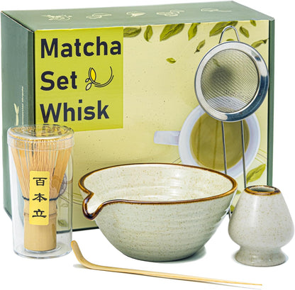 Matcha Whisk Set,Matcha Set,Matcha Kit,Matcha Bowl with Spout,Scoop,Sifter,Bamboo Whisk,Chasen Holder,Unique Gifts for Women Grifend