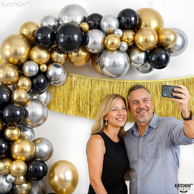 KatchOn, Gold & Black Graduation Balloon Arch Kit 2026 - Pack of 85 | Graduation Fringe, Graduation Backdrop for 2026 Graduation Decorations | Graduation Party Decorations, Grad Party Decorations 2026