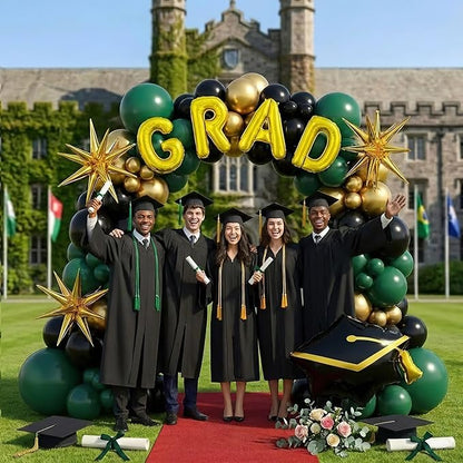 2026 Graduation Party Decorations Green Black Gold Balloons Garland Arch Kit 130pcs-Congrats Grad Golden Letter Balloons for 2026 Prom Party Supplies