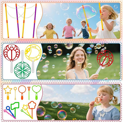 Giant Bubble Wand Kit, 24 Pcs Big Bubble Wands Set with Tray Funny Bubble Maker for Kids Summer Outdoor Birthday Party Favors Gifts