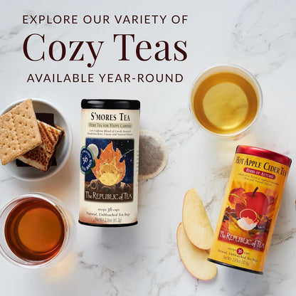 The Republic of Tea S'mores Herbal Tea, Caffeine Free, 36 Count | Suitable for day or evening . Smooth and rounded with notes of cocoa richness and roasted root. Gluten Free and Kosher.