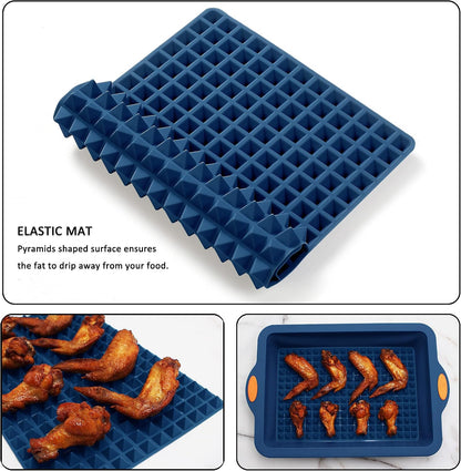 8 in 1 Silicone Baking Set - 6 Cake Molds - 2 Silicone Baking Mat, Nonstick Cookie Sheet, Cake Muffin Bread Pan with Grips and Metal Reinforced Frame More Strength, Navy Blue