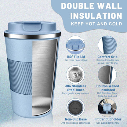 Insulated Coffee Tumblers with Flip Lid 12oz / 17oz, Stainless Steel Travel Coffee Mug Leak Proof, Vacuum Insulated Coffee Mug Reusable Cup