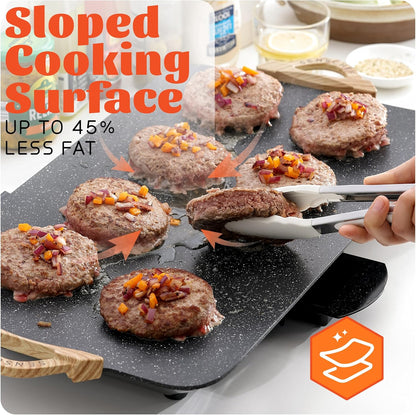 12x20inch Electric Griddle by BBQ Masters, 1700W Fast Even Heating, ILAG Granite Nonstick, Sloped Cooking Surface, Frameless Design for Easy Cleaning, Great for Family Gatherings, Black
