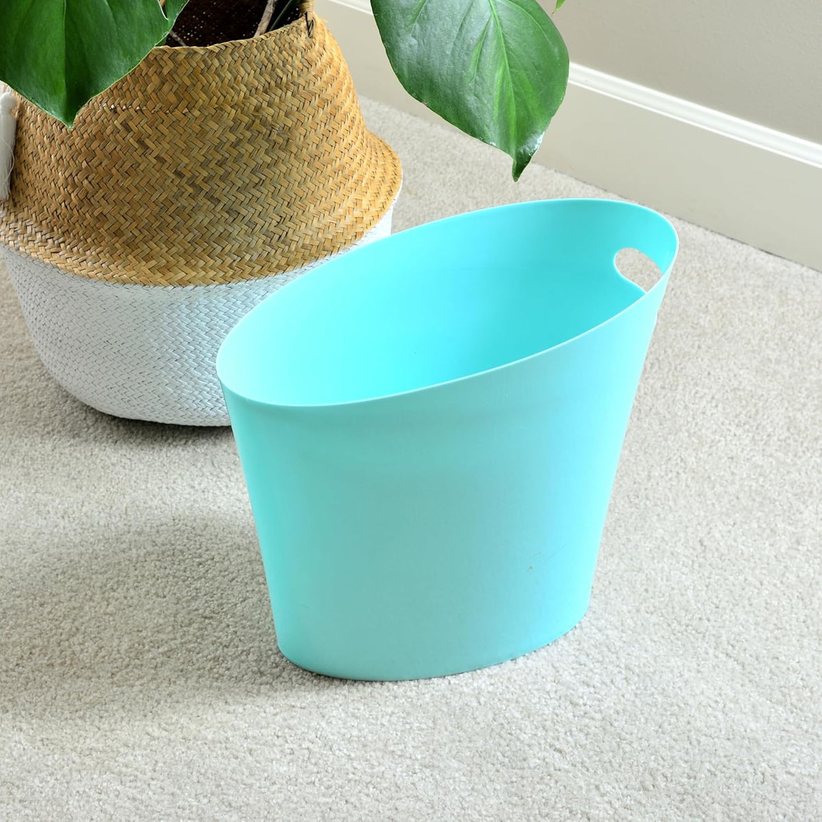 Youngever 2 Gallon Slim Trash Can, Plastic Garbage Container Bin, Small Trash Bin with Handles for Home Office, Living Room, Study Room, Kitchen, Bathroom (2 Pack) (Mint)