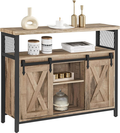 Vasagle Buffet Cabinet, Coffee Bar Storage Cabinet, Sideboard with 2 Sliding Barn Doors, Adjustable Shelves, 13 x 39.4 x 31.5 Inches, for Living Room