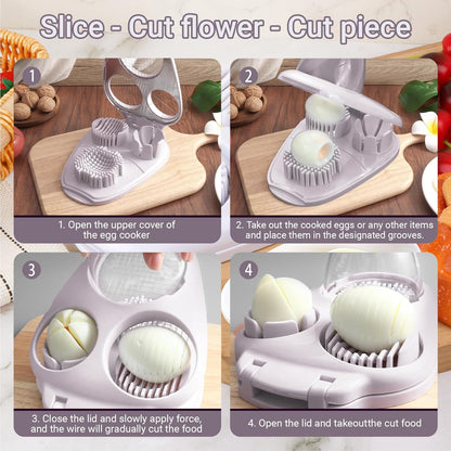 1 Pcs Stainless Steel Egg Slicer for Hard Boiled Eggs, 3 Slicing Modes, Ideal for Fruits and Vegetables, Easy to Clean Kitchen Cutter, Send Goods From Local Warehouse