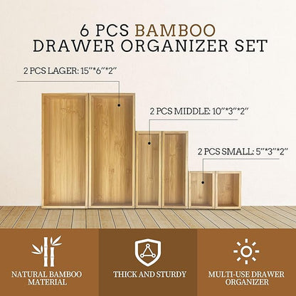 bamboo drawer organizer Set，expandable drawer dividers,wooden storage organizers,large trays for kitchen, bathroom,flatware,Tea Bag Organizer and office desk drawer (1)