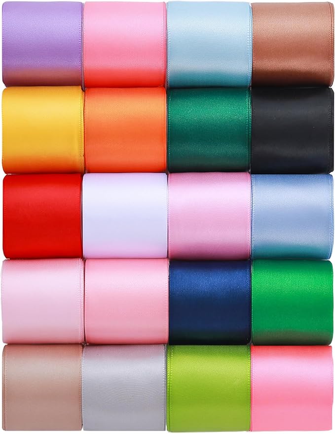 KEOSREE 1-1/2 inch 20 Colors Satin Ribbon Set, 1.5" X2Yd x 20Rolls Rainbow Ribbons for Gift Wrapping, Wedding Party Decoration, Invitations, Bridal Bouquets, Total 40 Yards
