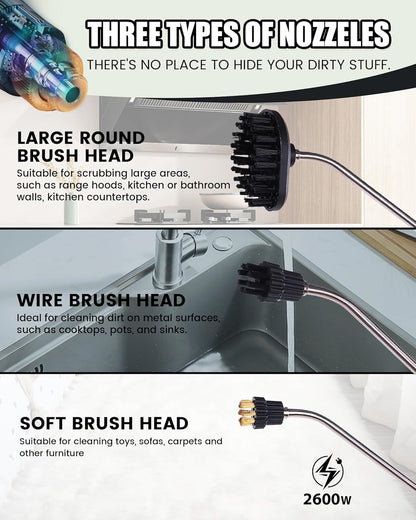 FoundGo 1700W Tankless Handheld Steam Cleaner with 7 Brushes 20s Heating to 239℉ Pressurized Portable Steam Cleaner, Cleaning Home/Kitchen/Car & More-Black