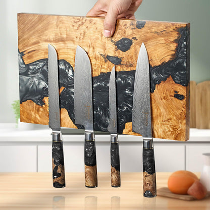 SENKEN "Black Tsunami" Extra Large Magnetic Knife Block - Holds Up to 16 Knives - Knife Block without Knives, Universal Knife Holder, Beautiful Dark Resin & Natural Wood Blend (Black Resin)