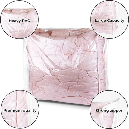 Set of 2 Zippered Vinyl Storage Bag, 24x20x11 Inch, Clothes Bag Organizer, Space Saver PVC Comforter Clear Storage Bags for Blanket