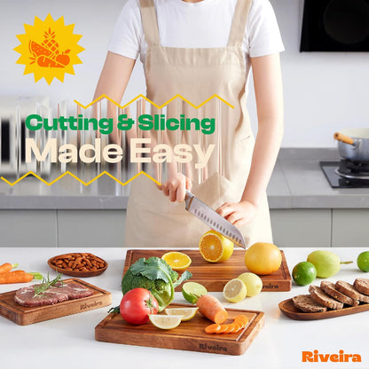 Riveira Walnut Cutting Board Set – Versatile And Durable: Set Of 3 Pcs Rectangular Wooden Cutting Board – Natural Wooden Cutting Boards For Kitchen