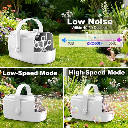 Bubble Machine Durable Automatic Bubble Blower, 18000+ Big Bubbles Per Minute Bubbles for Kids Toddlers Bubble Maker Operated by Plugin or Batteries Bubble Toys for Indoor Outdoor Birthday Party