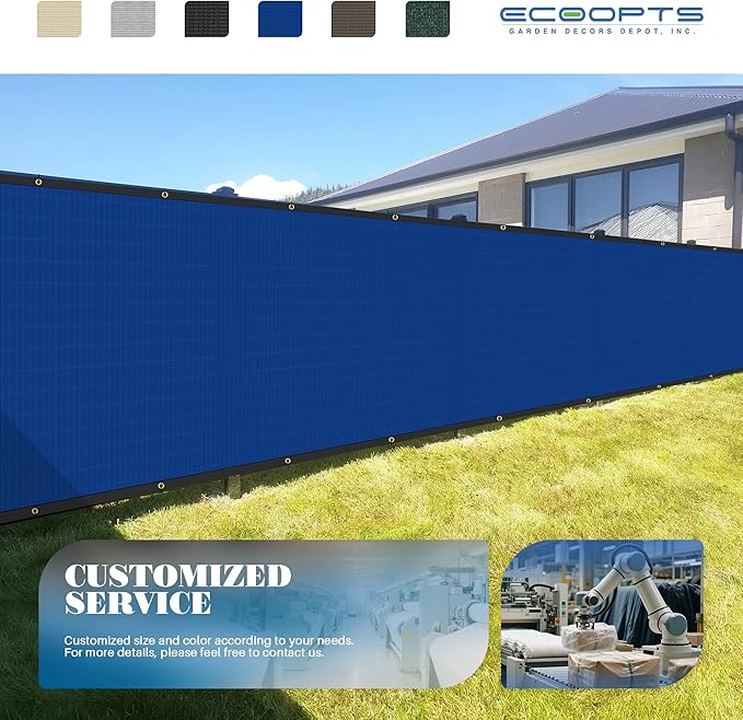 ECOOPTS 4'x184' Privacy Fence Screen Windscreen with Copper Grommets, Fit for Commercial Fence and Residential Garden Outdoor 90% UV Blockage, Cable Zip Ties Included (Blue)