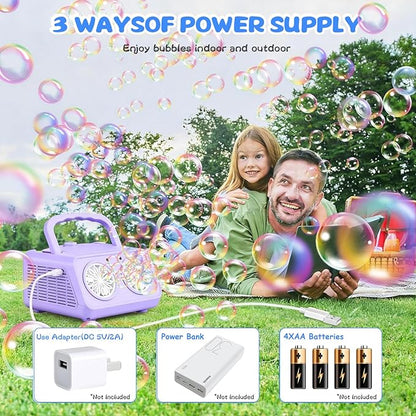 SHCKE Automatic Bubble Machine Upgrade Bubble Blower with 2 Fans,20000+ Bubbles Per Minute, USB-C or Battery Powered,Sealed Bottle, Portable Bubble Maker for Birthday Party Pool Wedding Outdoor