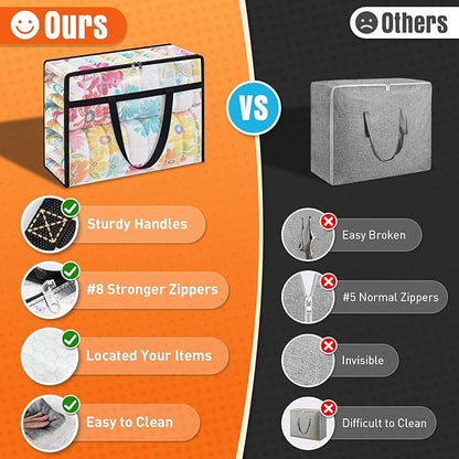 Clear Under Bed Storage Containers - 6 Pack Large Capacity Clothes Storage Bags with Lid & Sturdy Handles, Foldable Moving Bags, Clothing Organizer Totes for Bedding, Comforter, Sheet（60 L）