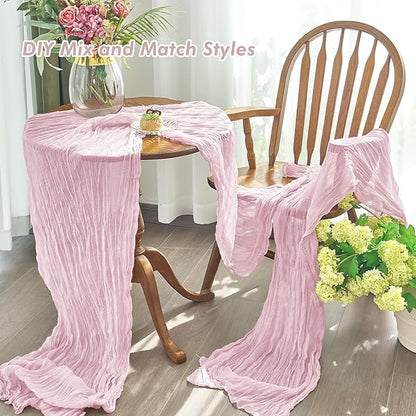 IVAPUPU 2 Pcs Cheesecloth Table Runner - 10ft Pink Boho Gauze Cheese Cloth Table Runners for Baby Shower Decorations Wedding Party Summer Garden Decor