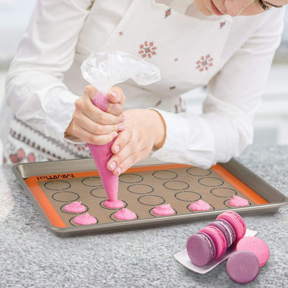 Silicone Baking Mat - Best German Silicone - Non Slip Silicone Baking Sheet, Non Stick Reusable Silicone Mats for Baking, Oven Liner, Counter Mat, 2 Half Sheets Mats + 1 Macaron Cookie Sheet