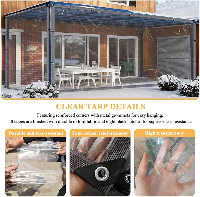 3x4 FT Clear Vinyl Patio Enclosure Panels - Heavy Duty Waterproof Clear Tarps with Reinforced Edges & Grommets for Temporary Winter Porch Enclosure & Deck Enclosure