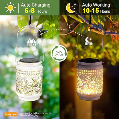 KOOPER 2 Pack Solar Lanterns Outdoor Waterproof Mothers Day Gifts for Women Mom Grandma, Metal Hummingbird Hanging Solar Lantern Outdoor, 2 Modes Outdoor Decoration for Yard, Patio, Garden, Porch