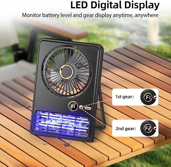 Wisely Desk Fan, Portable Rechargeable Fan Strong Wind Ultra Quiet Small Personal Fan with 90° Tilt Folding and 5 Speeds Adjustable, Type-C Charging Powered for Office Desktop Bedroom Camping(Black)