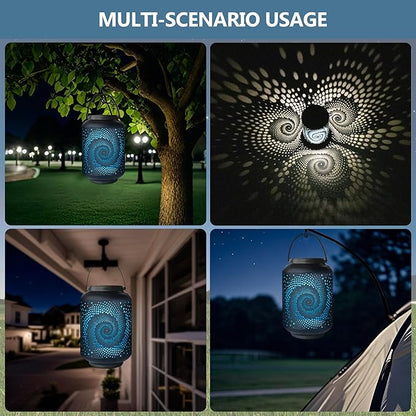 Solar Lanterns Waterproof Outdoor Hanging - 4 Packs Solar Powered LED Light with Blue Spiral, Pathway Landscape Lights for Garden, Patio, Backyard, Porch, Lawn, Mothers Day Gifts for Mom