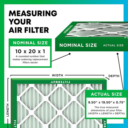 Filterbuy 10x20x1 Air Filter MERV 8 (MPR 700) Dust Defense Replacement (6-Pack), Electrostatic Pleated HVAC AC Furnace Filters, Made in USA (Actual Size: 9.50 x 19.50 x 0.75)