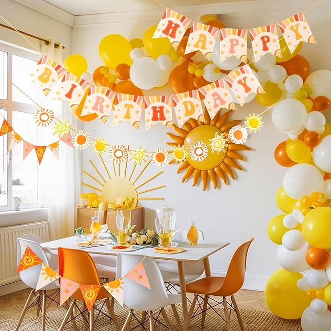 First Trip Around the Sun Decorations, Pre-assembled Sun Birthday Decorations, Boho Sunshine 1st Birthday Decorations Girl Boy