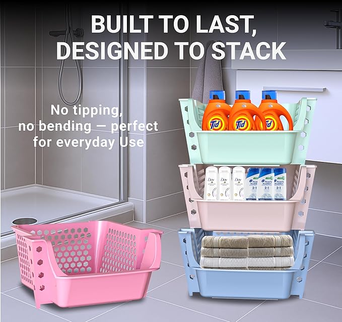 TidyFriend 4 Pack Stackable Storage Bins Open Front for Pantry Organizers and Storage, Plastic Storage Bins, Dorm Room Essentials, Pantry Storage for Food, Kitchen and Home Organization (Multi)
