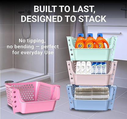 TidyFriend 4 Pack Stackable Storage Bins Open Front for Pantry Organizers and Storage, Plastic Storage Bins, Dorm Room Essentials, Pantry Storage for Food, Kitchen and Home Organization (Multi)