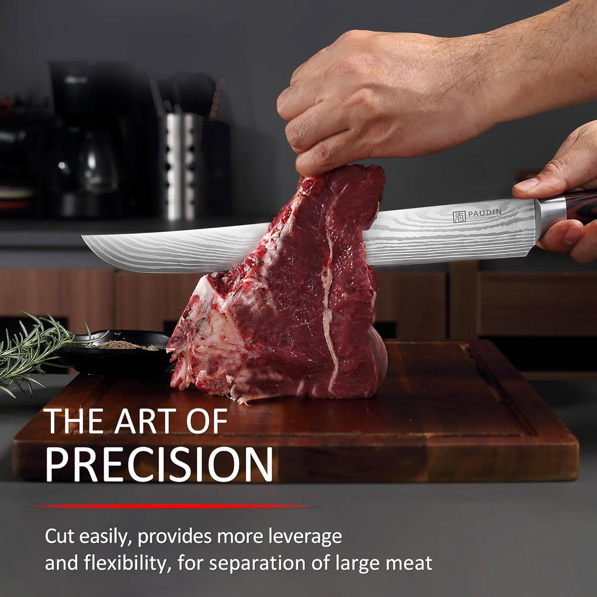 Paudin Carving Knife, 12 Inch Brisket Knife, Razor Sharp Edge Slicing Knife for Brisket Meat, Forged German High Carbon Stainless Steel