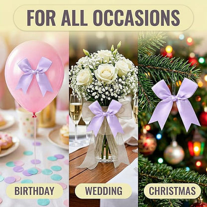 Purple Gift Wrap Bows – 50pcs 3.3 Inch Elegant Satin Bows for Gift Wrapping, Wedding Decor, Baby Shower, Party Decorations, Birthday, Easter, Christmas, Anniversary, DIY Crafts, Gift Bags
