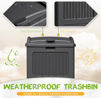 YESHOMY 33 Gallon Resin Outdoor Trash Can with Lid, Hideaway Waterproof Patio Garbage Bin, Gray