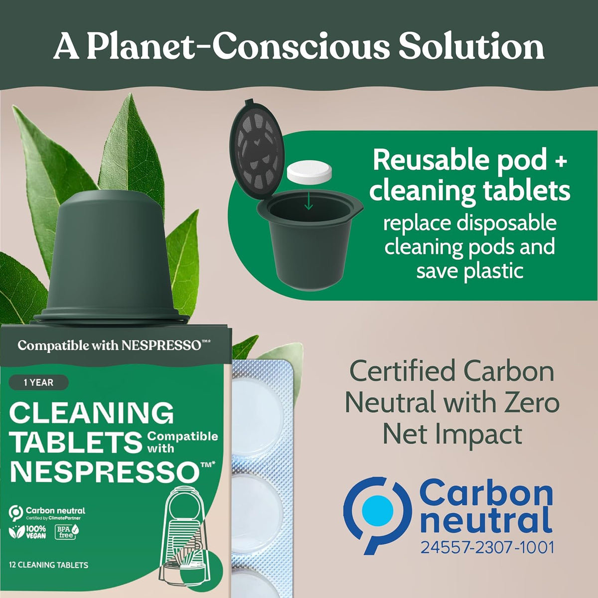 Roobi Cleaning Pods Compatible with Nespresso. Includes 1 Reusable Pod & 12 Cleaning Tablets. Specially Formulated for Originaline Machines