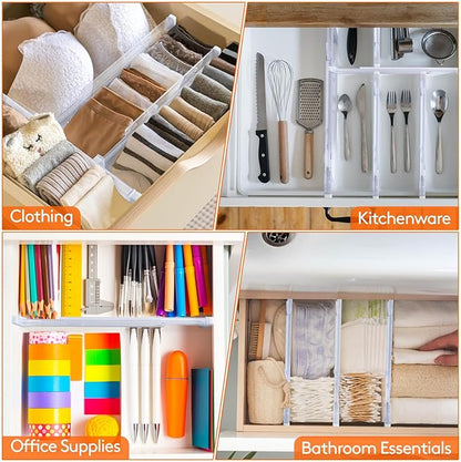 6 Pack Drawer Dividers, Adjustable Drawer Organiser Divider(11.3-20"), 3.2" High Extendable Plastic Drawer Dividers for Kitchen Bedroom Office Desk Cosmetic Cutlery Organisers