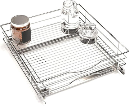 Home Zone Living Pull Out Kitchen Cabinet Organizer with Slide Out Drawer for Space Saving Storage, 20” W x 21” L